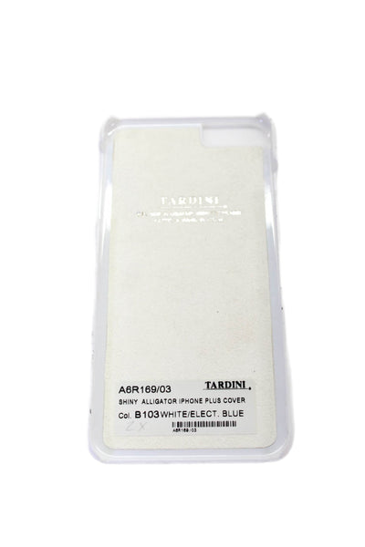 Tardini Unisex Blue Genuine American Alligator Geometric iPhone Case White