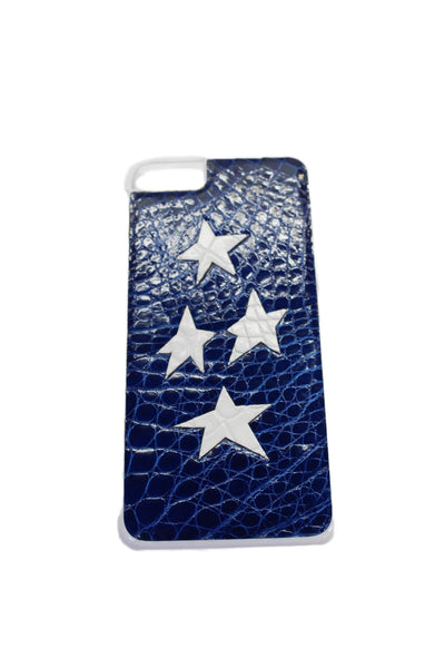 Tardini Unisex Blue Genuine American Alligator Geometric iPhone Case White