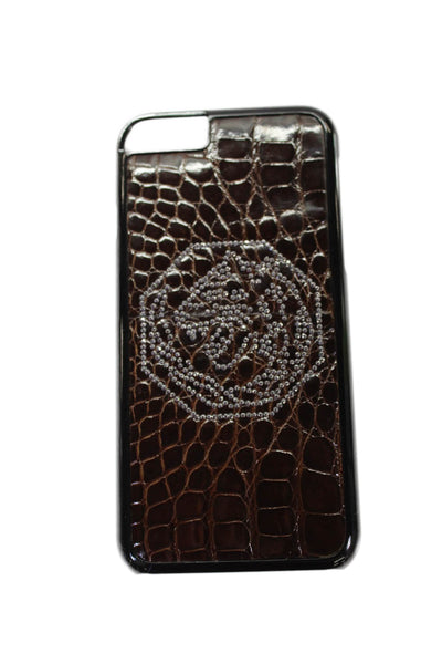 Tardini Unisex Adults Brown Genuine American Alligator Jeweled iPhone Case Black