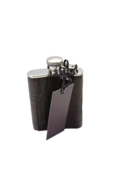 Tardini Unisex Adults Genuine American Alligator Small Flask Dark Brown