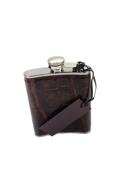 Tardini Unisex Adults Genuine American Alligator Large Flask Brown