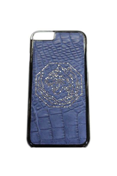 Tardini Unisex Adults Blue Genuine American Alligator Jeweled iPhone Case Black