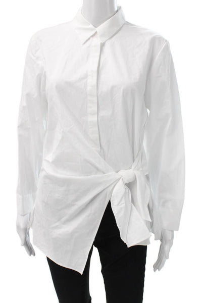 Zara Women White Cotton Collared Long Sleeve Tunic Button-Up Size S