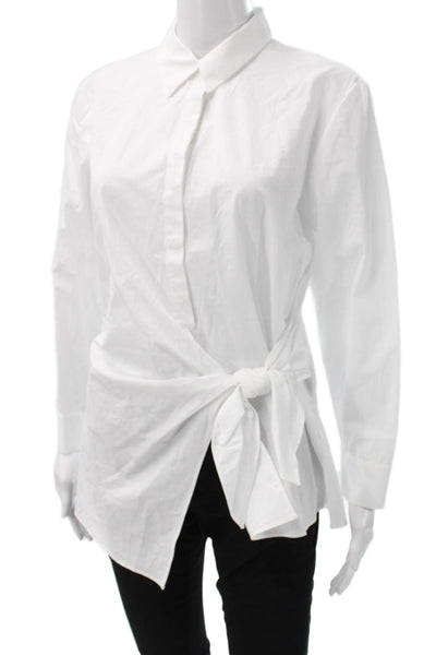 Zara Women White Cotton Collared Long Sleeve Tunic Button-Up Size S