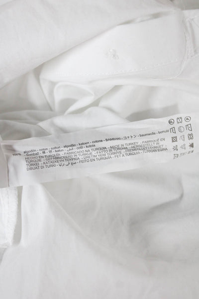 Zara Women White Cotton Collared Long Sleeve Tunic Button-Up Size S