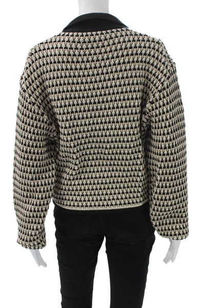 J Crew Womens Black Full Zip Collared Geometric Cotton Sweater Longsleeve Size S