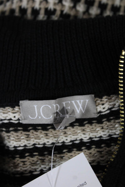 J Crew Womens Black Full Zip Collared Geometric Cotton Sweater Longsleeve Size S