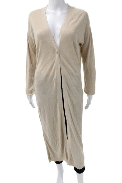 Theory Womens Beige Linen V-Neck Long Sleeve Cardigan Size S