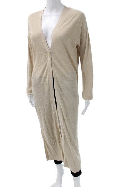 Theory Womens Beige Linen V-Neck Long Sleeve Cardigan Size S