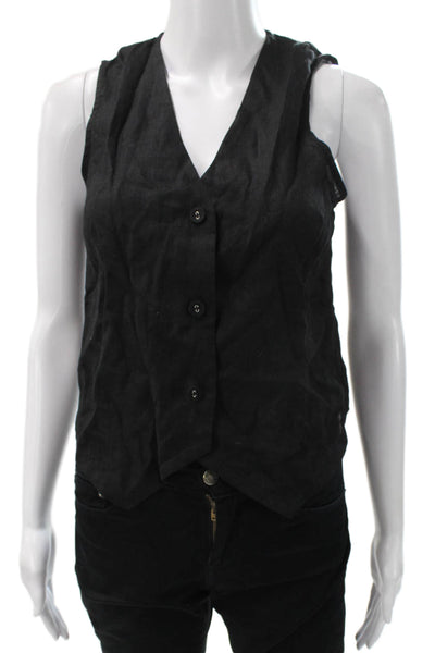 Saks Fifth Avenue Womens Linen V-Neck Sleeveless Vest Black Petite Size XS