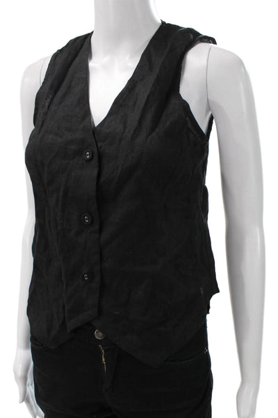 Saks Fifth Avenue Womens Linen V-Neck Sleeveless Vest Black Petite Size XS