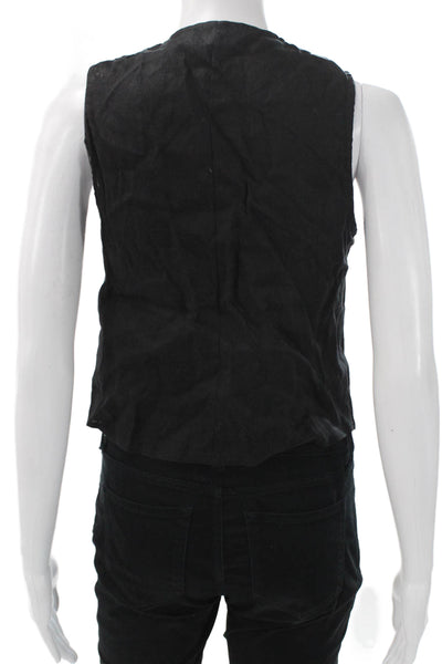 Saks Fifth Avenue Womens Linen V-Neck Sleeveless Vest Black Petite Size XS