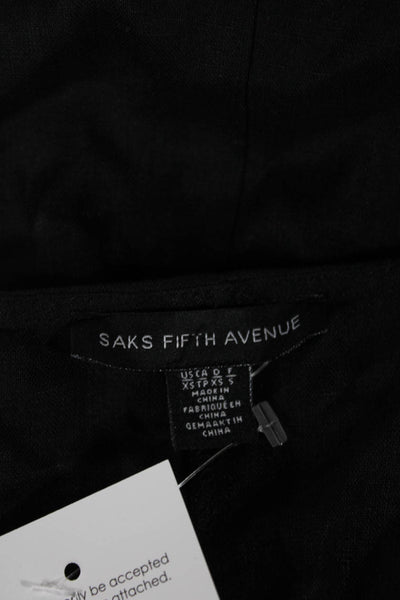Saks Fifth Avenue Womens Linen V-Neck Sleeveless Vest Black Petite Size XS