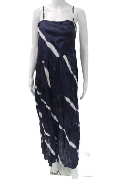 Zara Womens Maxi Dress Blue Tie Dye Square Neck Sleeveless Polyester Size S
