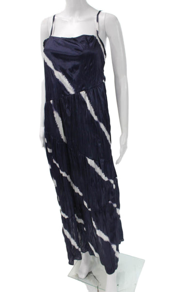 Zara Womens Maxi Dress Blue Tie Dye Square Neck Sleeveless Polyester Size S