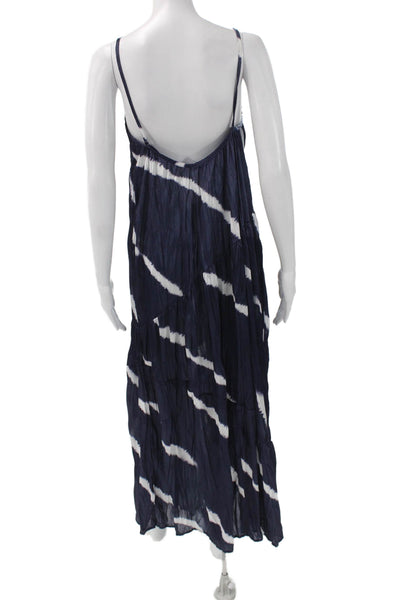 Zara Womens Maxi Dress Blue Tie Dye Square Neck Sleeveless Polyester Size S