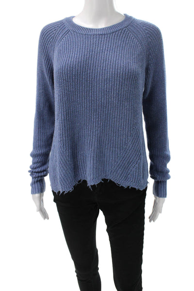 Cotton By Autumn Cashmere Women Pullover Sweater Blue Crew Neck Cotton Size M