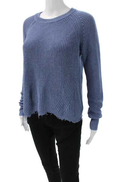 Cotton By Autumn Cashmere Women Pullover Sweater Blue Crew Neck Cotton Size M