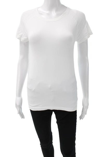 Athleta Womens White Short Sleeve Crew Neck Basic T-Shirt Nylon Size S