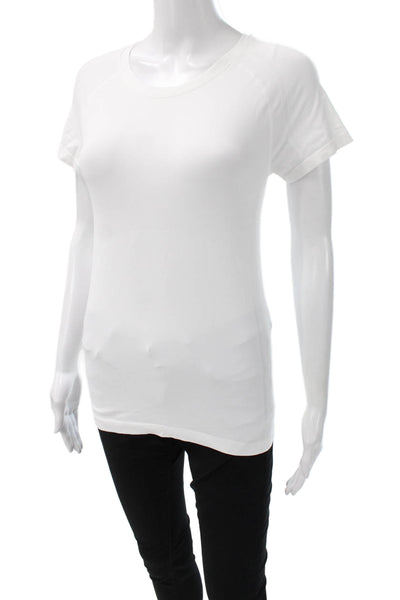 Athleta Womens White Short Sleeve Crew Neck Basic T-Shirt Nylon Size S