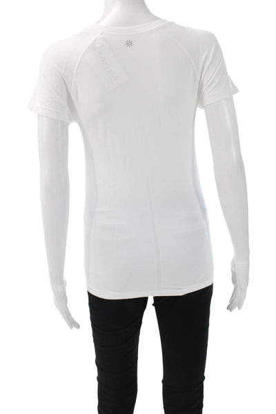 Athleta Womens White Short Sleeve Crew Neck Basic T-Shirt Nylon Size S