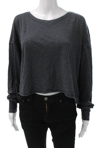 FP Movement Women Cropped T-Shirt Gray Scoop Neck Long Sleeve Size S