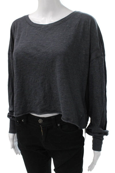 FP Movement Women Cropped T-Shirt Gray Scoop Neck Long Sleeve Size S