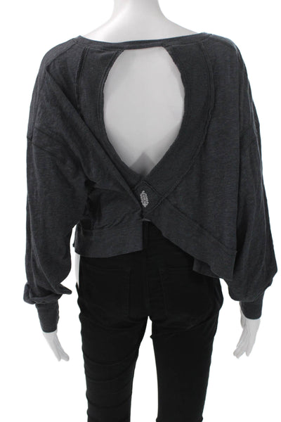 FP Movement Women Cropped T-Shirt Gray Scoop Neck Long Sleeve Size S