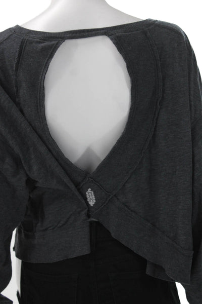 FP Movement Women Cropped T-Shirt Gray Scoop Neck Long Sleeve Size S