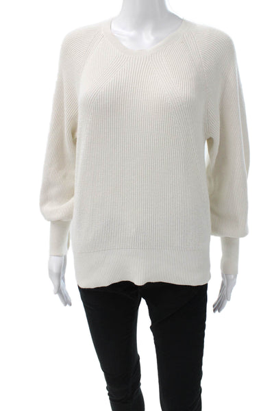 White + Warren Women V Neck Cotton Pullover Long Sleeve White Size S