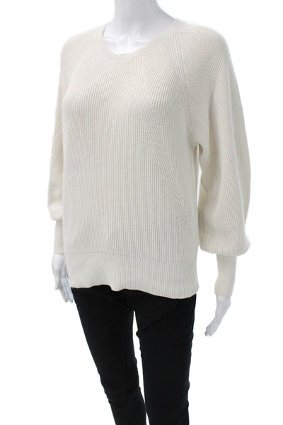 White + Warren Women V Neck Cotton Pullover Long Sleeve White Size S