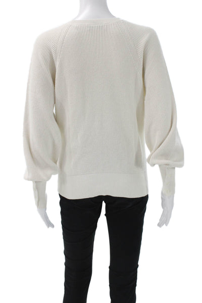 White + Warren Women V Neck Cotton Pullover Long Sleeve White Size S