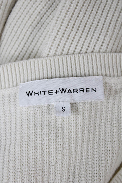 White + Warren Women V Neck Cotton Pullover Long Sleeve White Size S