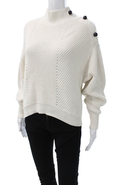Joie Women Pullover Sweater Ivory Cotton Mock Neck Long Sleeve Size S