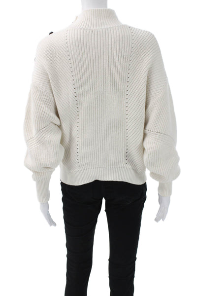 Joie Women Pullover Sweater Ivory Cotton Mock Neck Long Sleeve Size S
