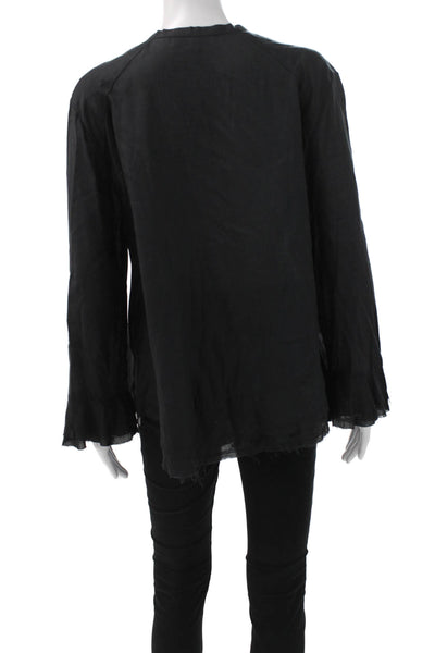 IRO Women Tunic Blouse Black V-Neck Lace Up Long Sleeve Viscose Size 40