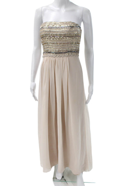 Aidan Mattox Womens Strapless Maxi Dress Beige 100% Polyester Size 2