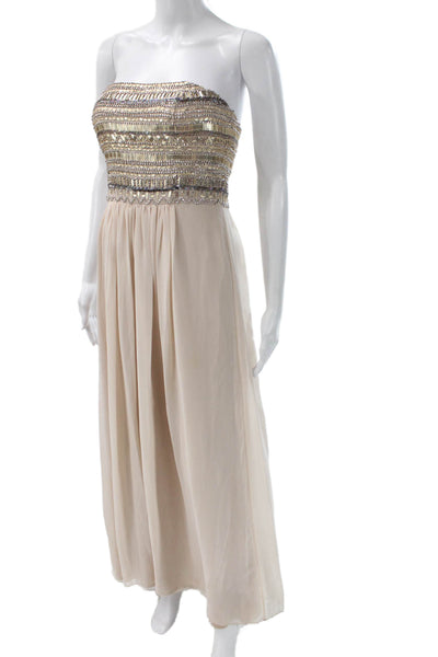 Aidan Mattox Womens Strapless Maxi Dress Beige 100% Polyester Size 2