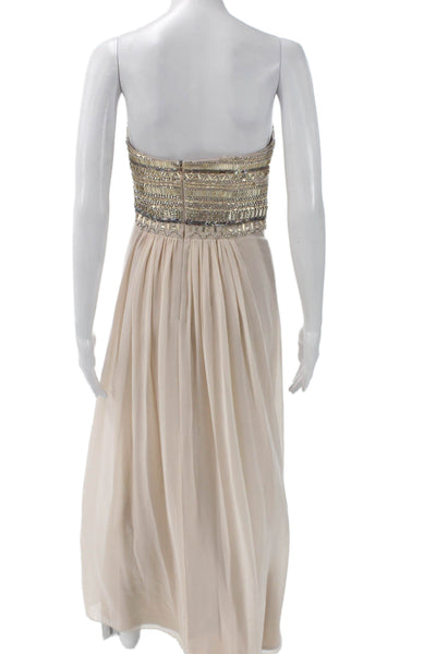 Aidan Mattox Womens Strapless Maxi Dress Beige 100% Polyester Size 2
