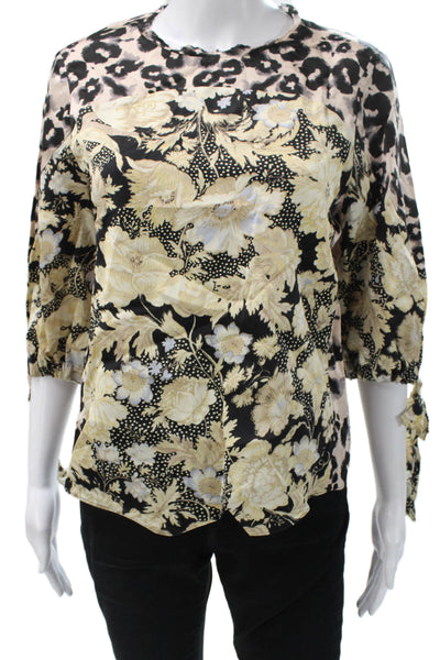 Rebecca Taylor Women Silk Animal Print Multicolor 3/4 Sleeve Blouse Size 4