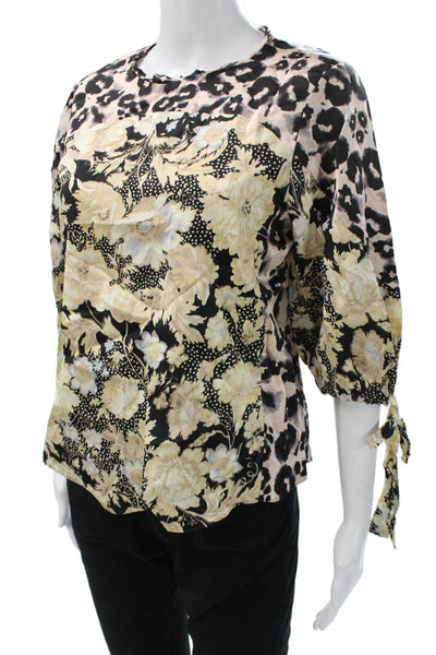 Rebecca Taylor Women Silk Animal Print Multicolor 3/4 Sleeve Blouse Size 4
