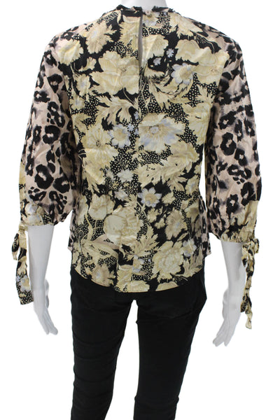Rebecca Taylor Women Silk Animal Print Multicolor 3/4 Sleeve Blouse Size 4