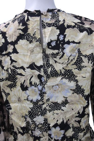Rebecca Taylor Women Silk Animal Print Multicolor 3/4 Sleeve Blouse Size 4