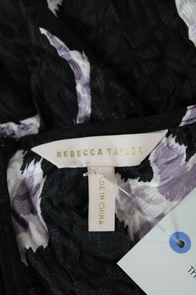 Rebecca Taylor Women Black Silk Floral V-Neck Long Sleeve Basic Blouse Size 4