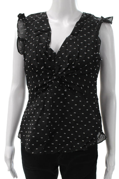 Rebecca Taylor Womens Black Polka Dot V-Neck Sleeveless Basic Blouse Size 4