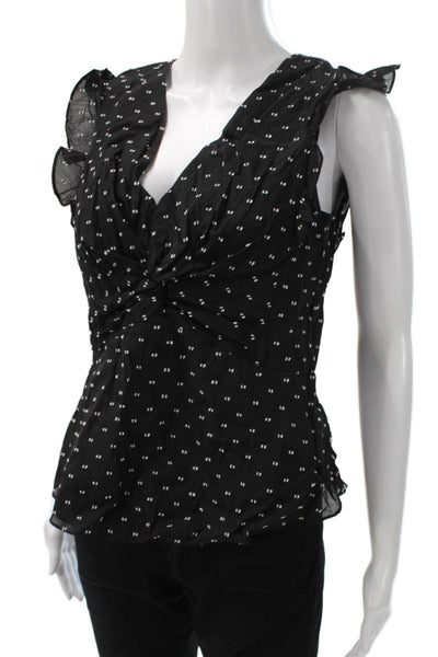 Rebecca Taylor Womens Black Polka Dot V-Neck Sleeveless Basic Blouse Size 4