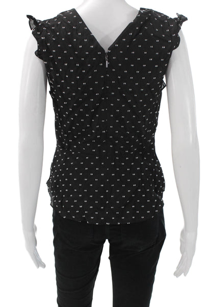 Rebecca Taylor Womens Black Polka Dot V-Neck Sleeveless Basic Blouse Size 4