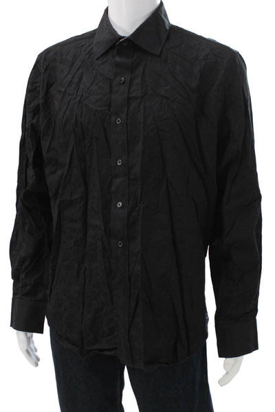 Robert Graham Mens Cotton Solid Button Up Shirt Black Size XL