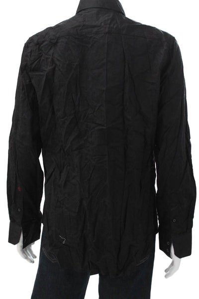 Robert Graham Mens Cotton Solid Button Up Shirt Black Size XL