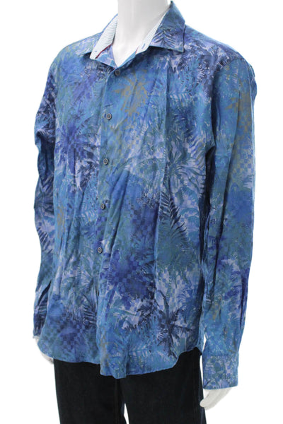 Bugatchi Mens Cotton Blend Abstract Button Up Shirt Blue Size XL